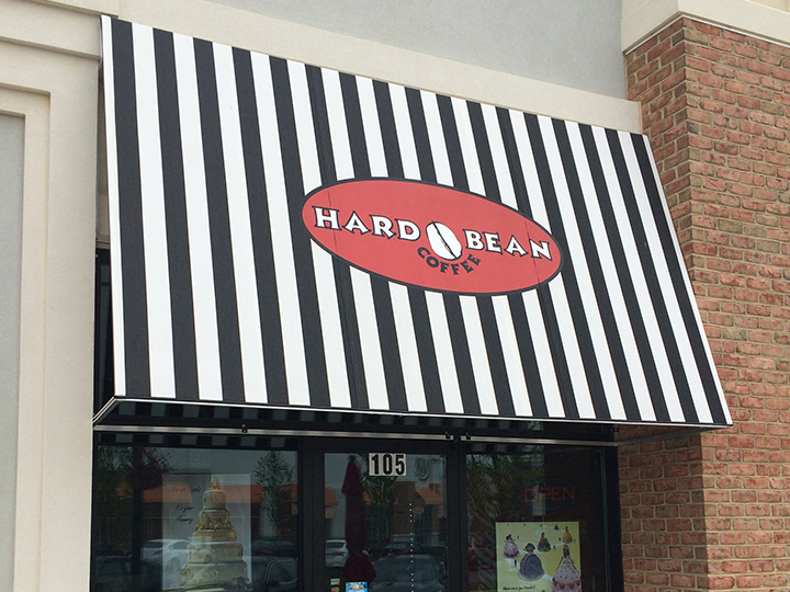 black and white awning for hard bean coffee